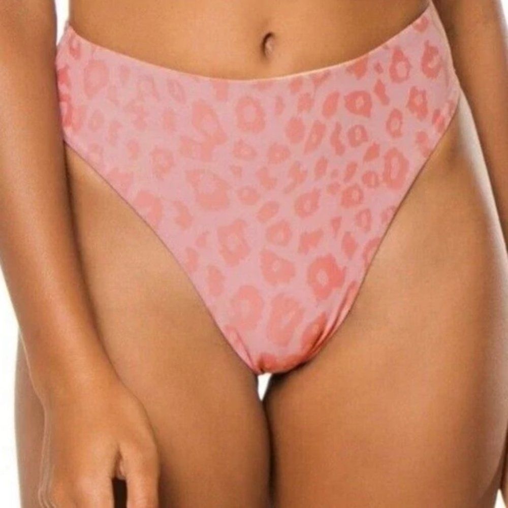 NWT PQ SWIM PilyQ Pink Leopard Hillary High‎ Waist Bikini Full Bottom Size L